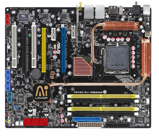 S-775 Asus P5N32-SLIPremium/Wi-Fi NVIDIA nForce 590 SLI 4*DDR2 2PCIe-x16 2GLAN 8ch 2*1394 ATX ret.